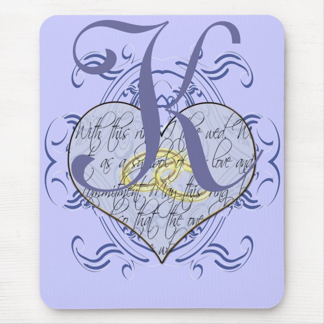 Tapis De Souris Monogramme Mariage Vow Heart (Devant)