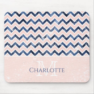 Tapis De Souris Monogramme Marine Blue Blush Pink Nom