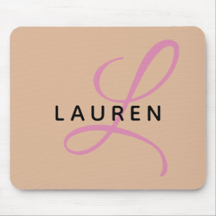 Tapis De Souris Monogramme moderne Beige Rose Script tendance