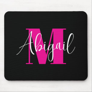 Tapis De Souris Monogramme moderne blanc et rose vif noir