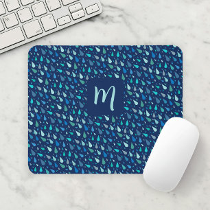 Tapis De Souris monogramme moderne bleu gouttes de pluie