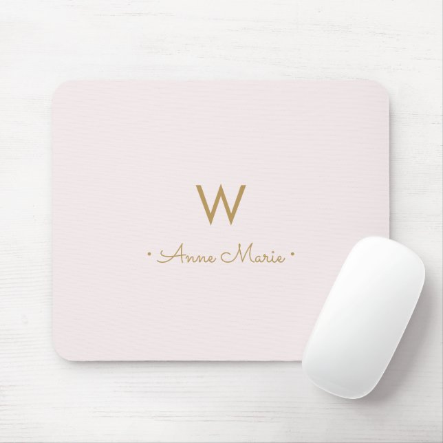 Tapis De Souris Monogramme moderne Blush Pink Gold Script (Avec souris)