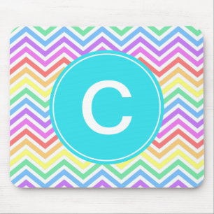 Tapis De Souris monogramme moderne, cool, tendance chevron arc-en-