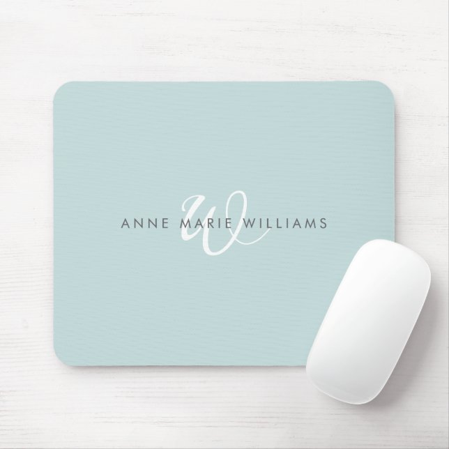 Tapis De Souris Monogramme Moderne de Style Script Blanc Vert Sarc (Avec souris)