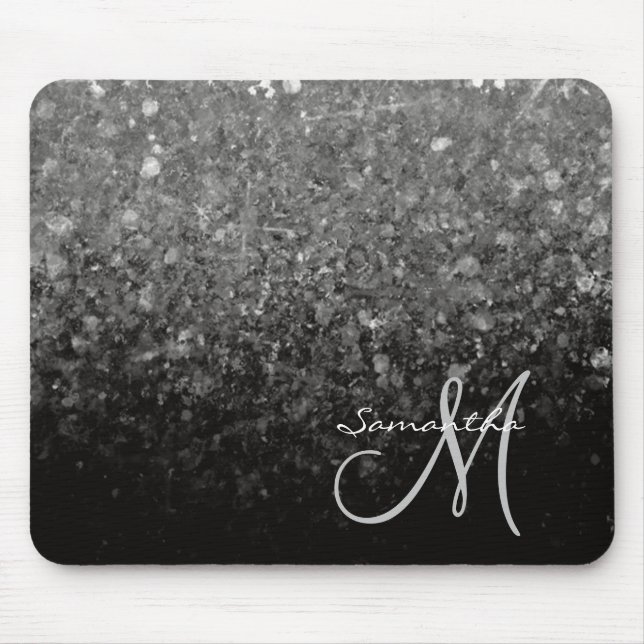 Tapis De Souris Monogramme moderne en argent et Parties scintillan (Devant)