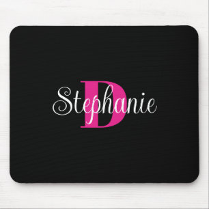 Tapis De Souris Monogramme Moderne Féminin Noir Blanc et Rose Chau