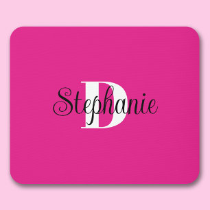 Tapis De Souris Monogramme Moderne Féminin Rose Noir et Blanc