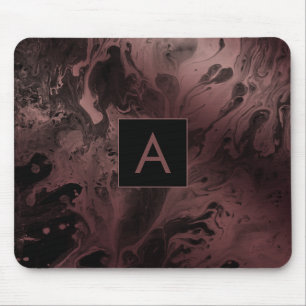 Tapis De Souris Monogramme moderne Gras Rose Gold & Black Marble