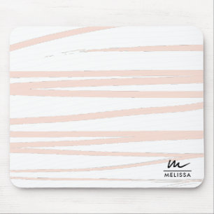 Tapis De Souris Monogramme moderne Lignes rose pâle Art Abstrait