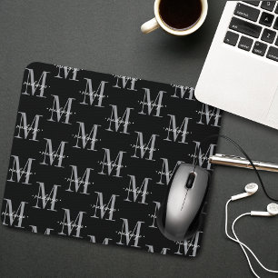 Tapis De Souris Monogramme Moderne Minimaliste Noir Blanc