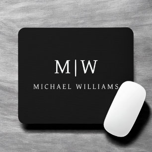 Tapis De Souris Monogramme moderne minimaliste noir et blanc