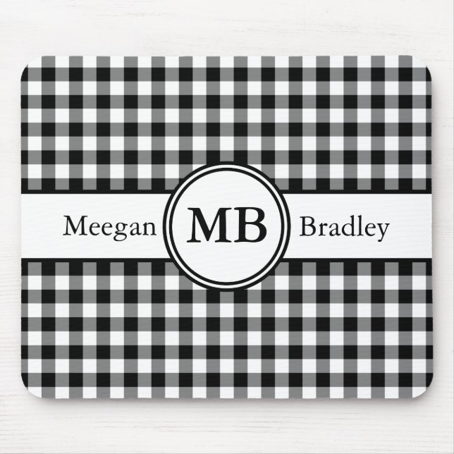 Tapis De Souris Monogramme moderne Motif noir et blanc (Devant)