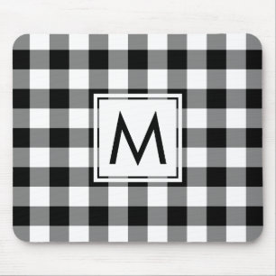 Tapis De Souris Monogramme moderne noir et blanc En vichy Motif