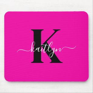 Tapis De Souris Monogramme moderne rose noir écriture script