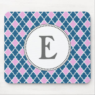 Tapis De Souris monogramme moderne, tendance rose et marine quatre