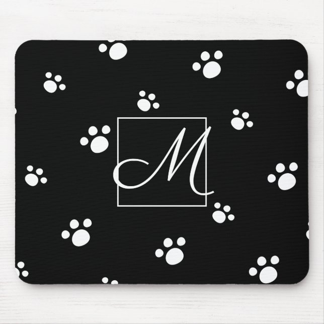 Tapis De Souris Monogramme | Noir & blanc mignon Chien Chien Empre (Devant)