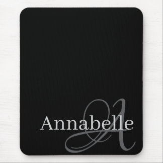 Tapis De Souris Monogramme noir simple et élégant et nom