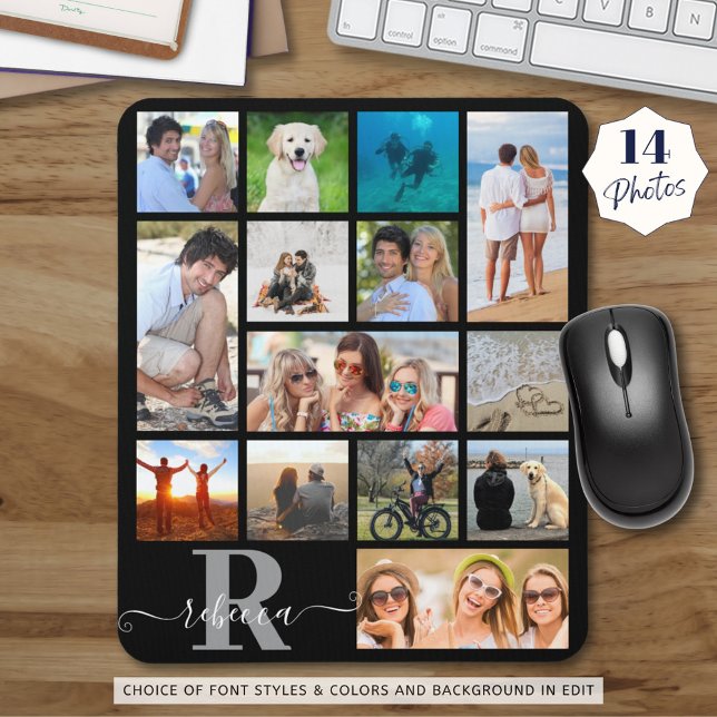 Tapis De Souris Monogramme Nom 14 Photo Collage Couleur personnali (Créateur téléchargé)