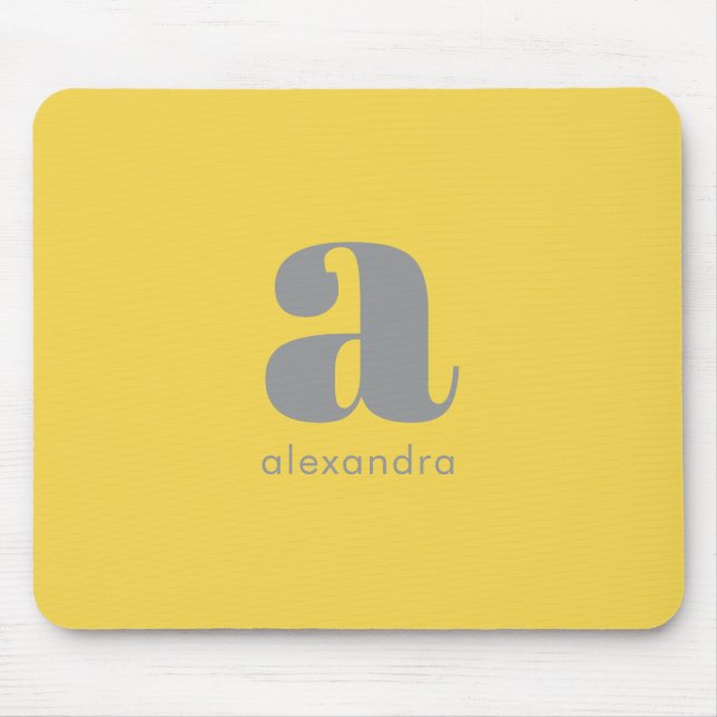 Tapis De Souris Monogramme Nom Professionnel Simple Jaune Gris (Devant)