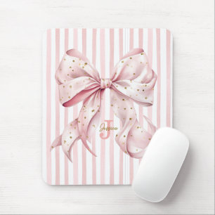 Tapis De Souris Monogramme Nom Ruban Confetti Or Rose