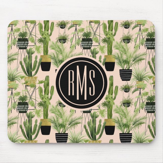 Tapis De Souris Monogramme | Oasis intérieure | Motif de ligne Pla (Devant)