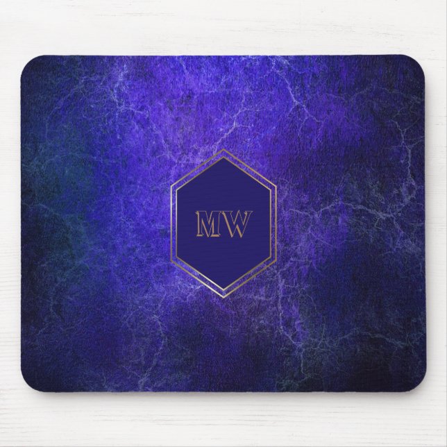 Tapis De Souris Monogramme or Marbre bleu pourpre (Devant)