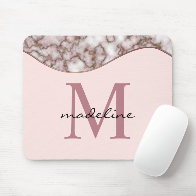 Tapis De Souris Monogramme or Rose brut moderne Mousepad (Avec souris)
