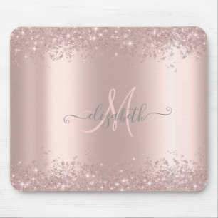 Tapis De Souris Monogramme or Rose de poussière de Parties scintil