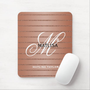 Tapis De Souris Monogramme or Rose moderne Nom du script