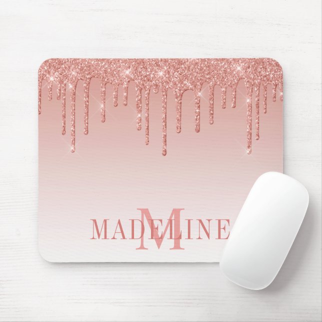 Tapis De Souris Monogramme or Rose Parties scintillant moderne et  (Avec souris)