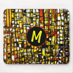 Tapis De Souris Monogramme orange jaune rouge noir Abstrait