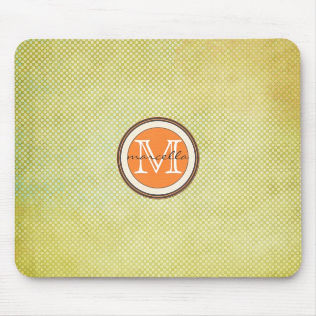 Tapis De Souris Monogramme orange tramé vert (Devant)
