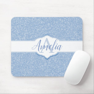 Tapis De Souris Monogramme Parties scintillant bleu ciel