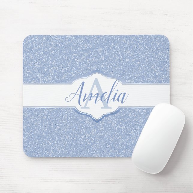 Tapis De Souris Monogramme Parties scintillant bleu ciel (Avec souris)