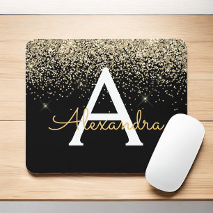 Tapis De Souris Monogramme Parties scintillant de luxe noir or