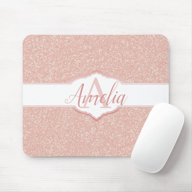 Tapis De Souris Monogramme Parties scintillant rose (Avec souris)