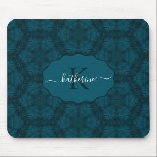 Tapis De Souris Monogramme personnalisé bleu sarcelle et marine 