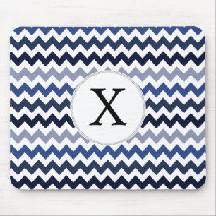 Tapis De Souris Monogramme personnalisé Blue Chevron