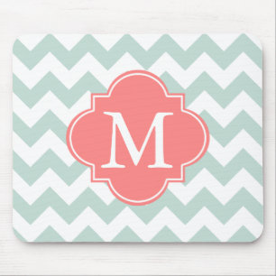 Tapis De Souris Monogramme personnalisé Chevron moderne à la menth