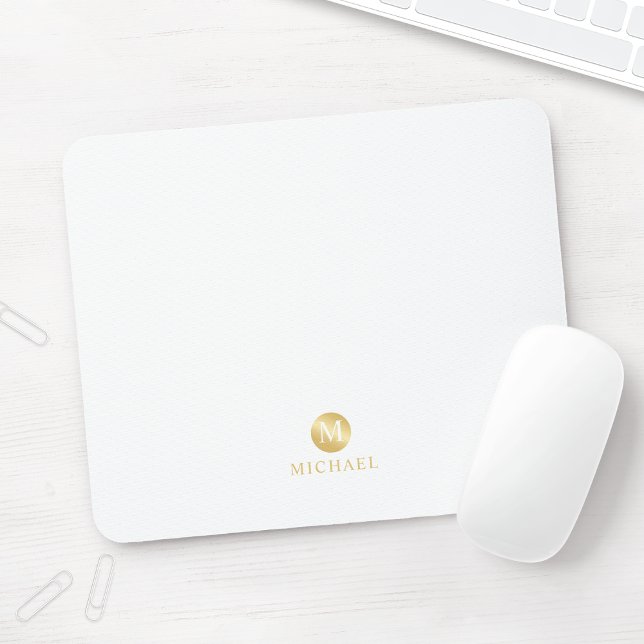 Tapis De Souris Monogramme personnalisé de luxe blanc et or (Créateur téléchargé)
