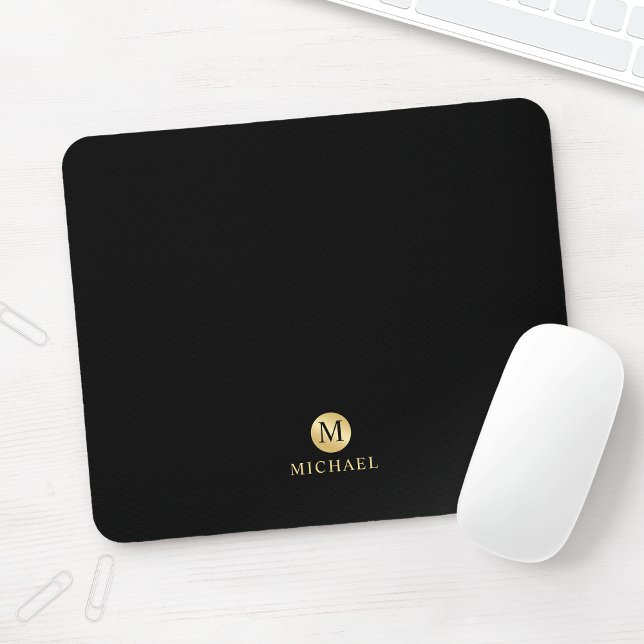 Tapis De Souris Monogramme personnalisé de luxe noir et or (Créateur téléchargé)