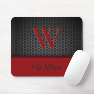 Tapis De Souris Monogramme personnalisé en simili cuir noir rouge