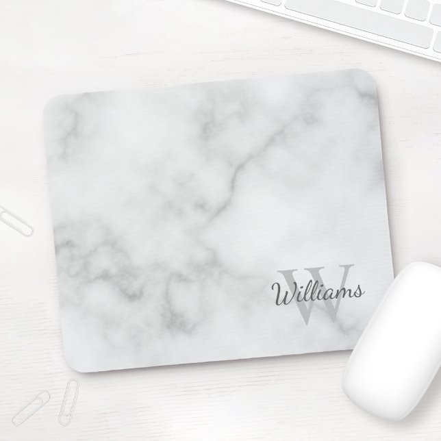 Tapis De Souris Monogramme personnalisé et apparence de marbre de  (Créateur téléchargé)