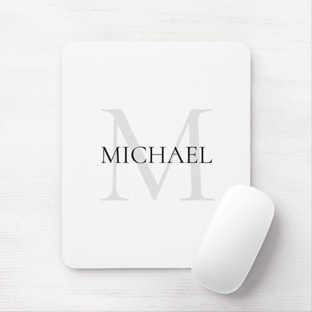 Tapis De Souris Monogramme personnalisé et nom blanc (Avec souris)
