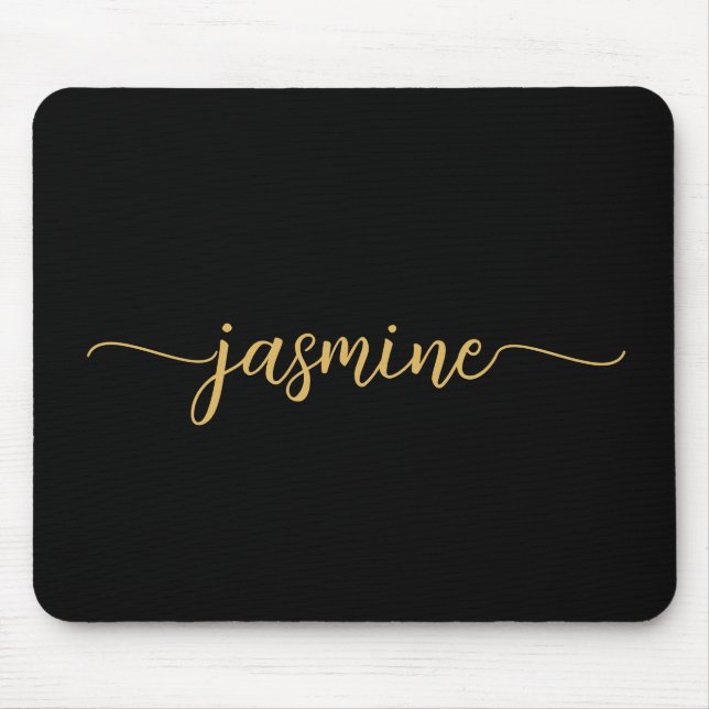 Tapis De Souris Monogramme personnalisé Girls Simple Black Gold (Devant)
