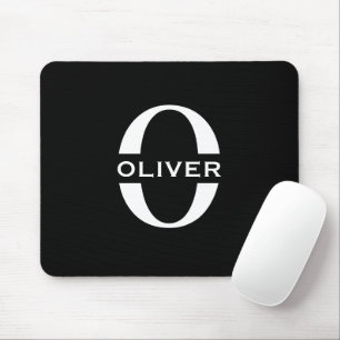 Tapis De Souris Monogramme Personnalisé Noir Et Blanc Nom