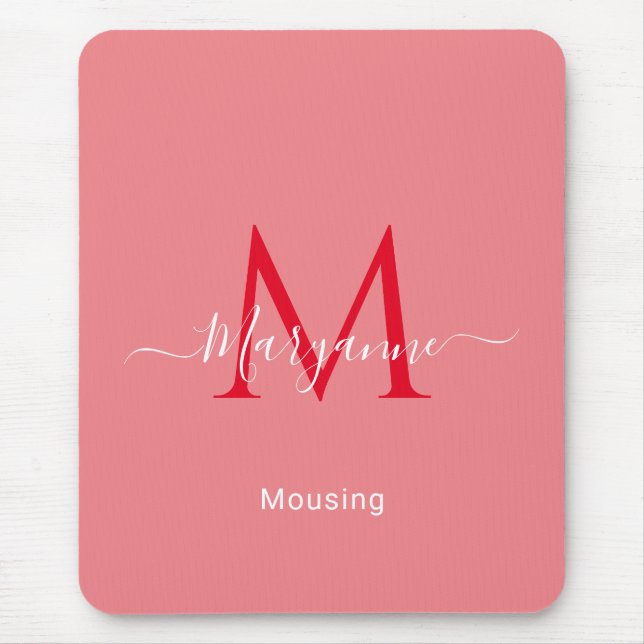 Tapis De Souris Monogramme personnalisé rose (Devant)