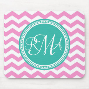 Tapis De Souris Monogramme Pink et Turquoise Chevron Custom