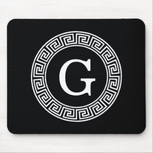 Tapis De Souris Monogramme principal grec blanc noir d'initiale de
