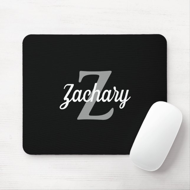 Tapis De Souris Monogramme rétro gris-blanc noir personnalisé (Avec souris)